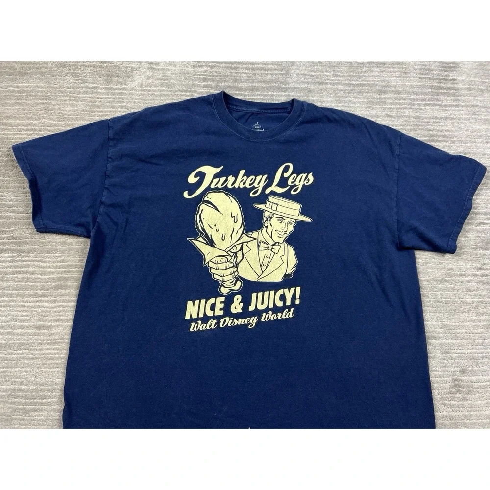 Disneyland Shirt Mens 2XL‎ Blue Short Sleeve Turkey Leg Graphic Print Cotton